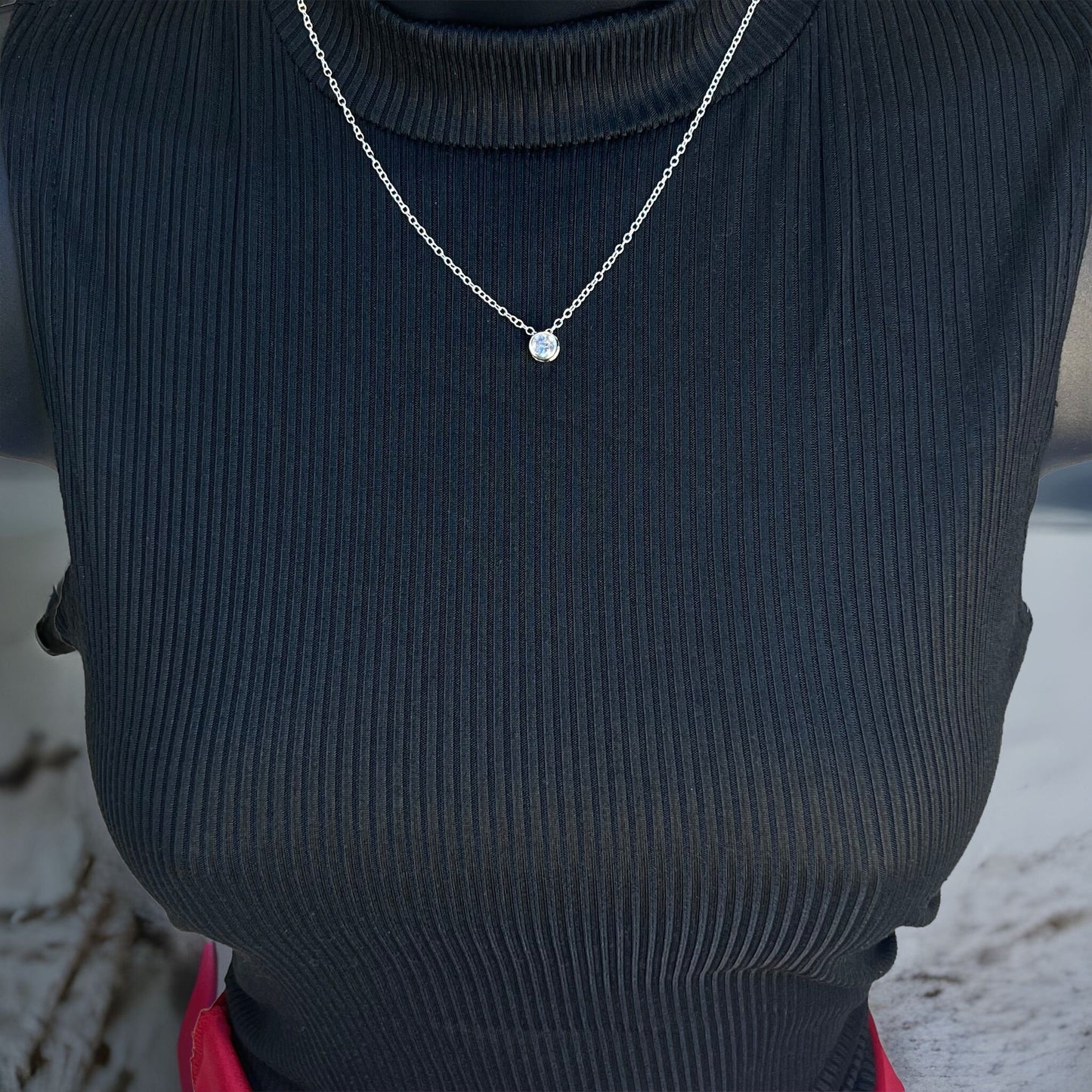 Real Silver Necklace With Diamond CZ Charm • Minimalist Real Silver Jewelry Wholesale Findings • Real Sterling Silver Gift • Solitaire Charm