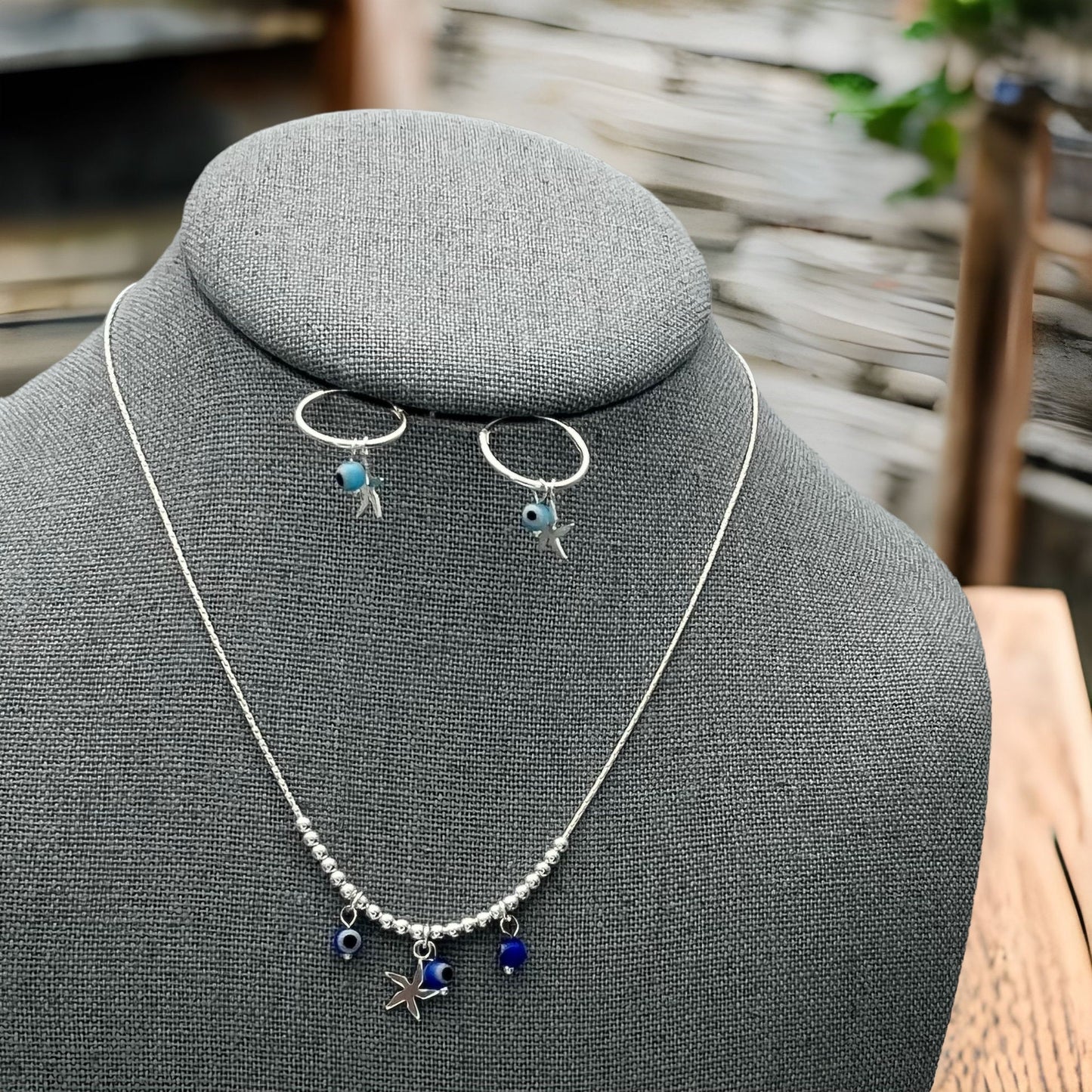 Dainty Evil Eye Necklace With Evil Eye Earing  Set  Minimalist Real Silver Jewelry Wholesale Findings  Real Sterling Silver, Gift for Her