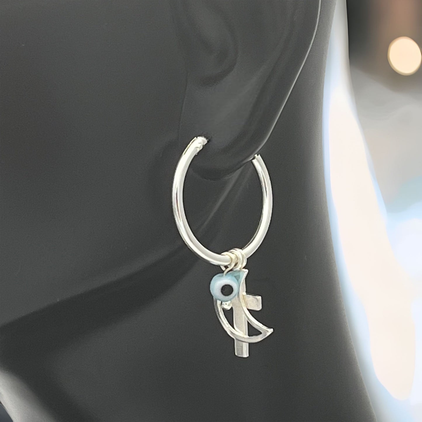 Sterling Silver Hoop Blue Evil Eye Minimalist and Dainty Earrings Hoops, DIY Hand Made Jewelry Wholesale, Bride Gift for Her. 149435