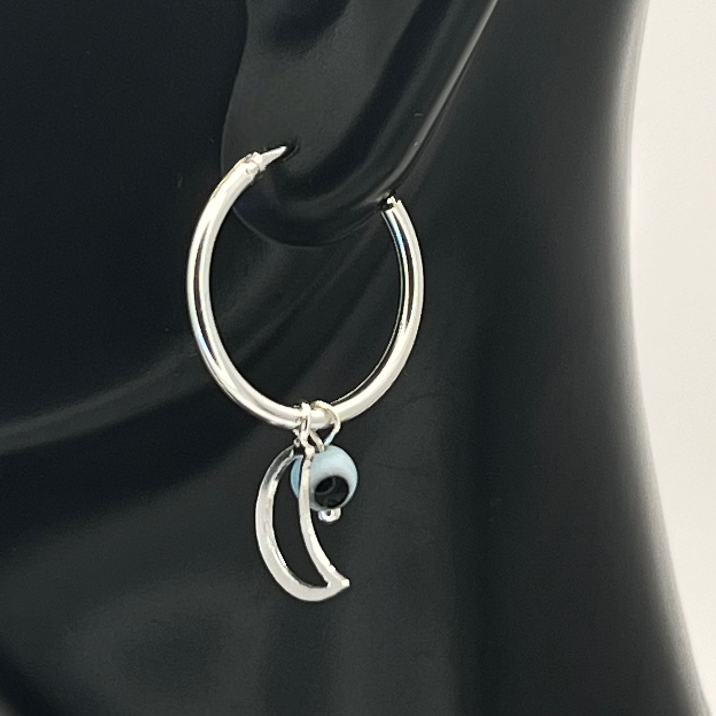 Sterling Silver Hoop Evil Eye Earring Minimalist Dainty Earrings Hoops, Hand Made, DIY Jewelry Findings Wholesale Gift for Her 149432-149386