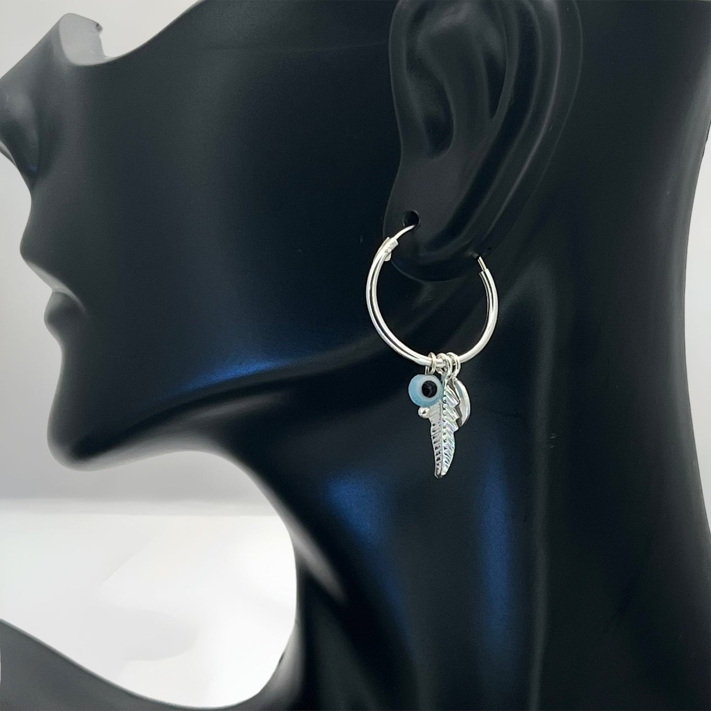 Sterling Silver Hoop Evil Eye Earring Minimalist Dainty Earrings Hoops, Hand Made, DIY Jewelry Findings Wholesale Gift for Her, 149432