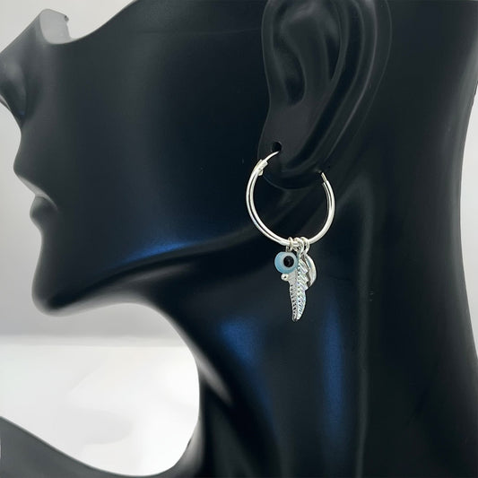 Sterling Silver Hoop Evil Eye Earring Minimalist Dainty Earrings Hoops, Hand Made, DIY Jewelry Findings Wholesale Gift for Her, 149432