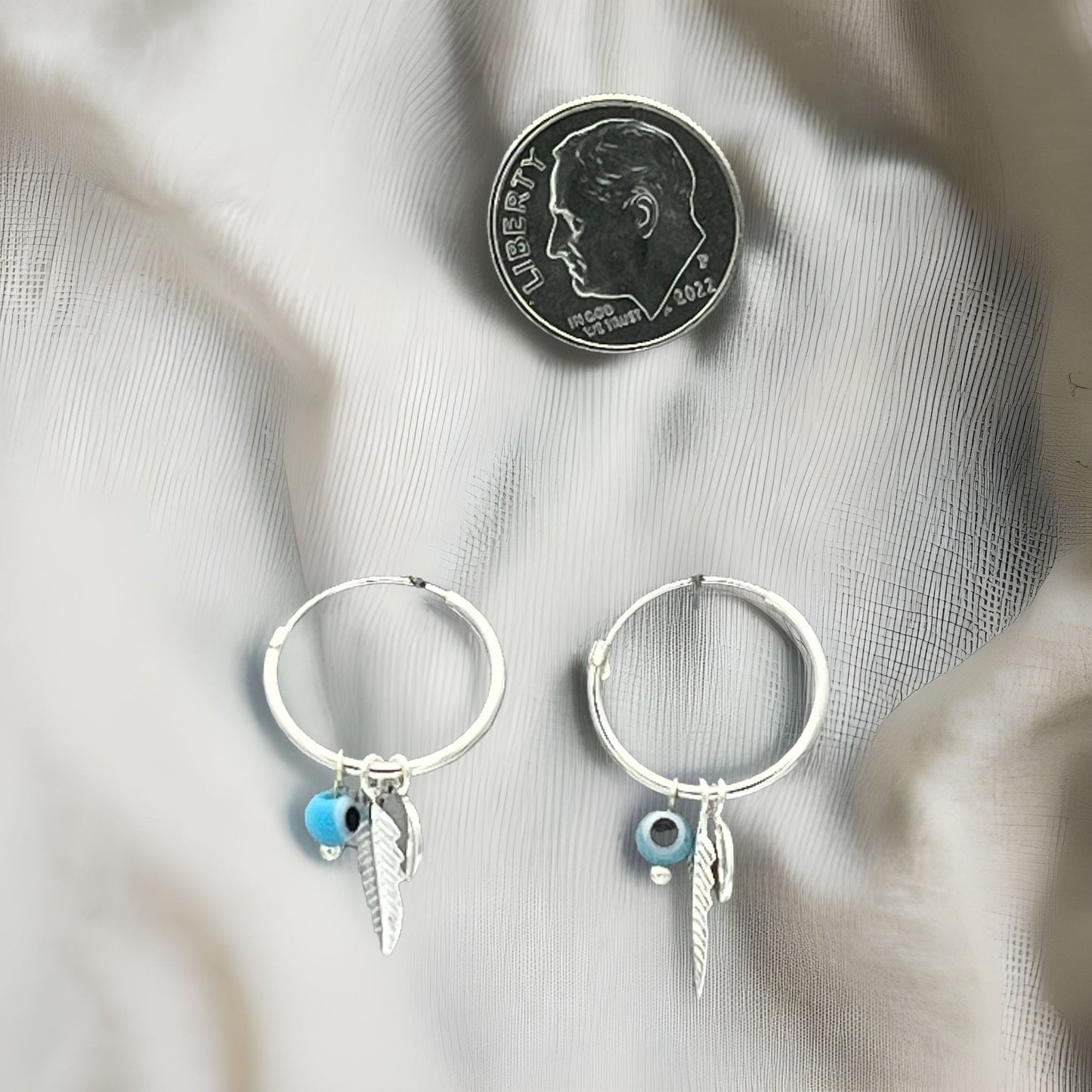 Sterling Silver Hoop Evil Eye Earring Minimalist Dainty Earrings Hoops, Hand Made, DIY Jewelry Findings Wholesale Gift for Her, 149432