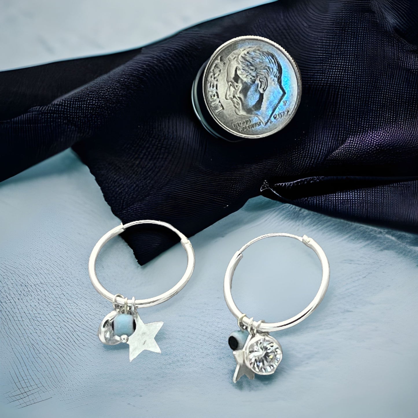Sterling Silver Hoop Evil Eye Earring Minimalist Dainty Earrings Hoops, Hand Made, DIY Jewelry Findings Wholesale Gift for Her, 149442