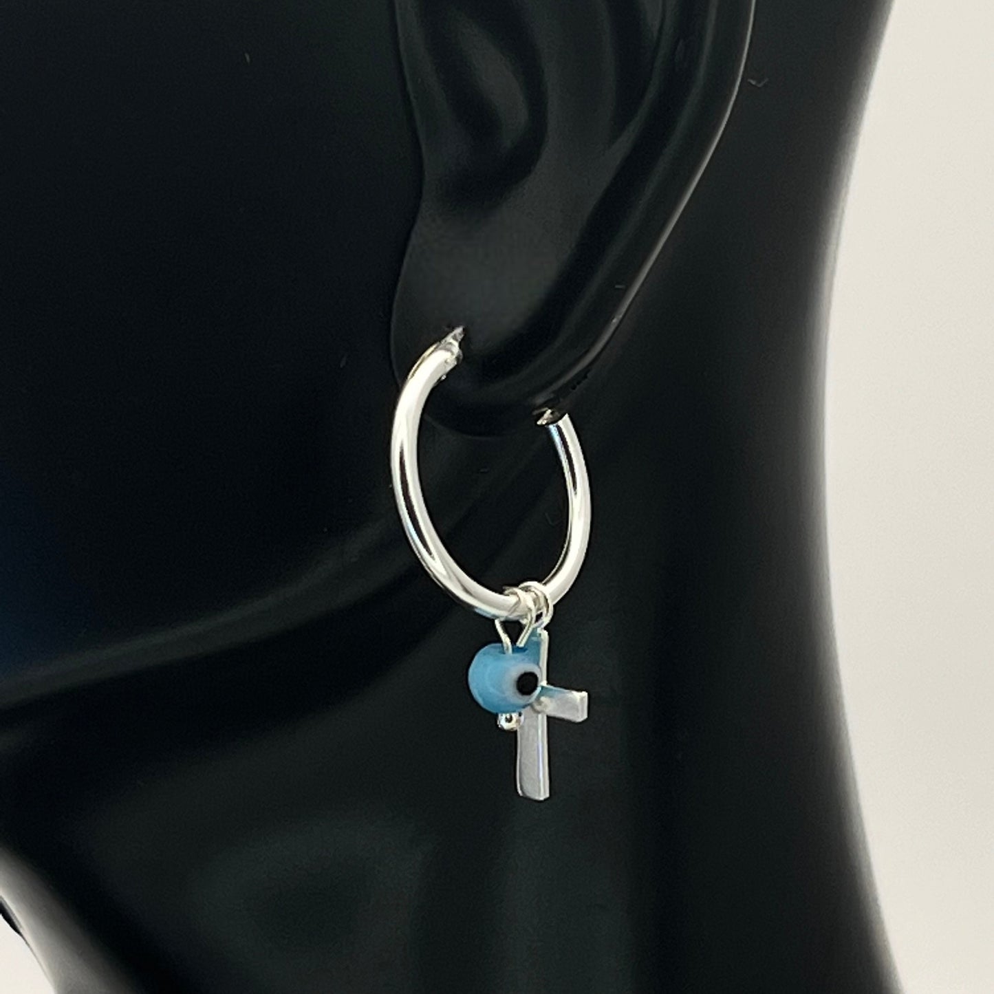 Sterling Silver Hoop Evil Eye Earring Minimalist Dainty Earrings Hoops, Hand Made, DIY Jewelry Findings Wholesale Gift for Her 149440-149384