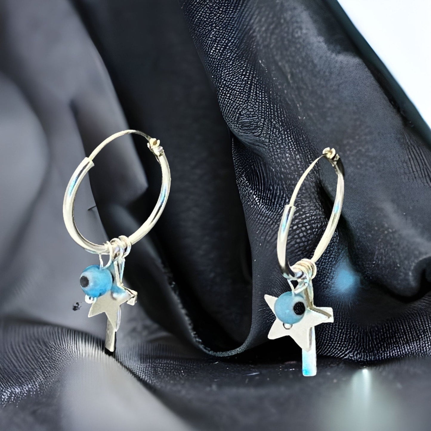 Sterling Silver Evil Eye Hoop Earring Minimalist Dainty Earrings Hoops, Hand Made, DIY Jewelry Findings Wholesale Silver Gift for Her 149381