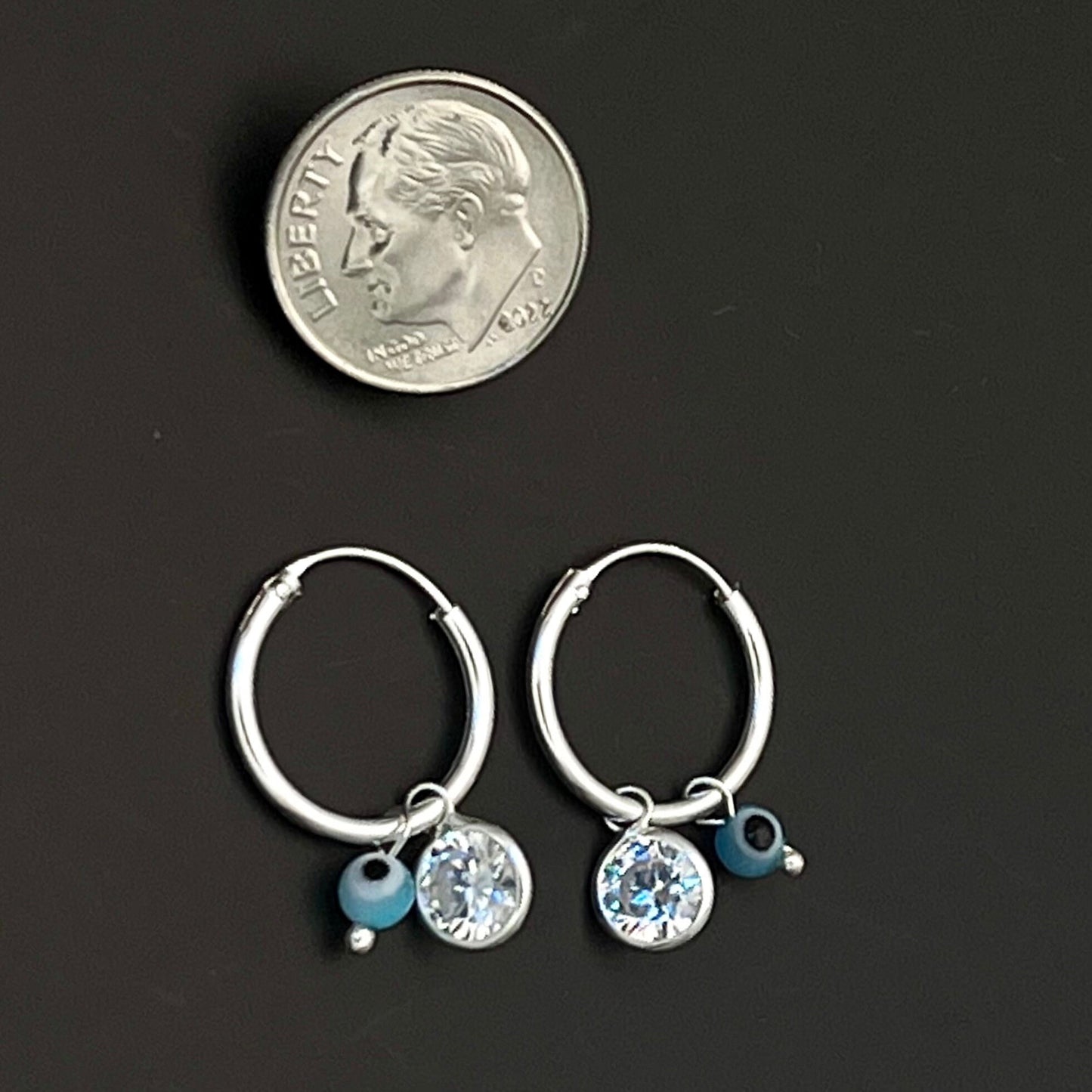 Sterling Silver Evil Eye Hoop Earring Minimalist Dainty Earrings Hoops, Hand Made, DIY Jewelry Findings Wholesale Silver Gift for Her 149382