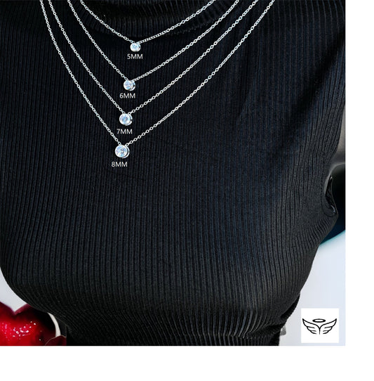 Real Silver Necklace With Diamond CZ Charm • Minimalist Real Silver Jewelry Wholesale Findings • Real Sterling Silver Gift • Solitaire Charm